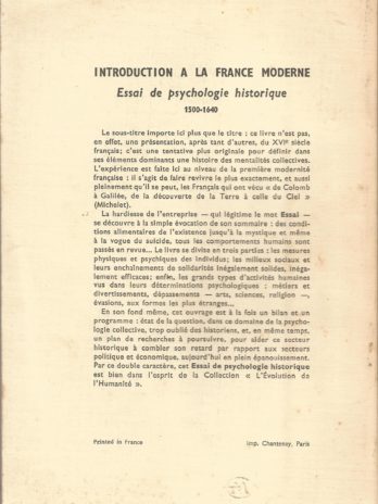 Introduction à la France moderne. Essai de psychologie historique (1500-1640), par Robert Mandrou
