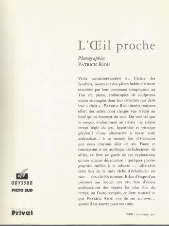 L’œil proche, Photographies Patrick Riou