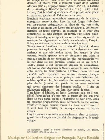 Janacek ou la Passion de la vérité, par Guy Erismann