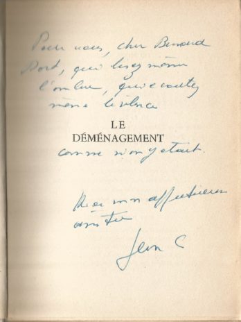 Jean Cayrol, Le déménagement. Bel envoi autographe signé de l’auteur