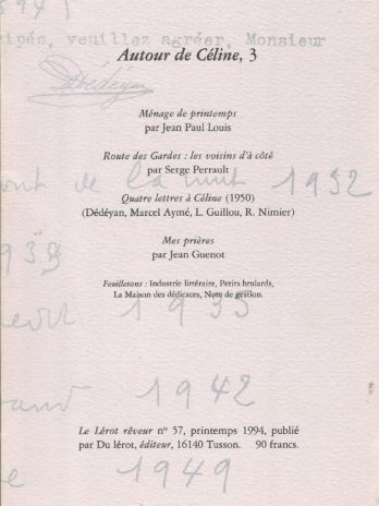 Le Lérot rêveur n° 57, printemps 1994, Autour de Céline, 3