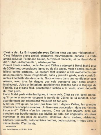 La brinquebale avec Céline, cent lettres inédites, par Henri Mahé