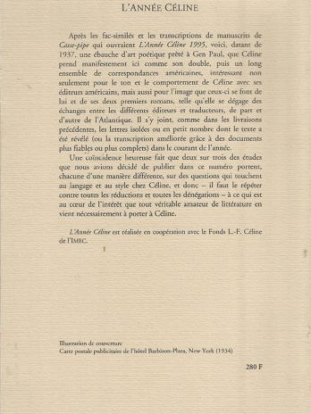 L’année Céline 1996, revue d’actualité célinienne, textes, chronique, documents, études