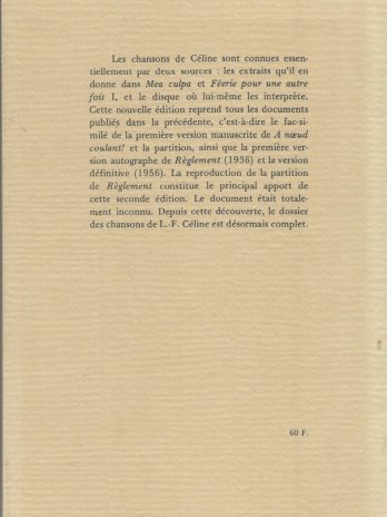 L.-F. Céline, Chansons (dossier réuni et présenté par Frédéric Monnier)