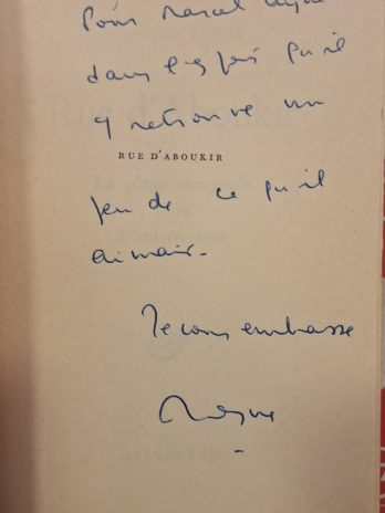 Monique Lange – Rue d’Aboukir [Envoi autographe signé à Marcel Aymé].