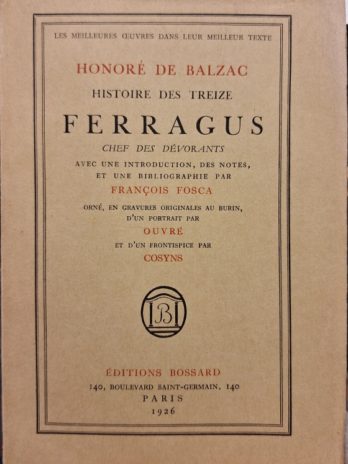 Balzac – Histoire des Treize – Bossard 1926 – Edition numérotée sur vélin